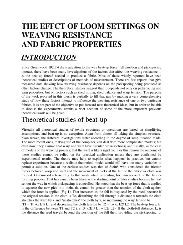Loom Settings Impact on Weaving Resistance | PDF | Weaving | Loom