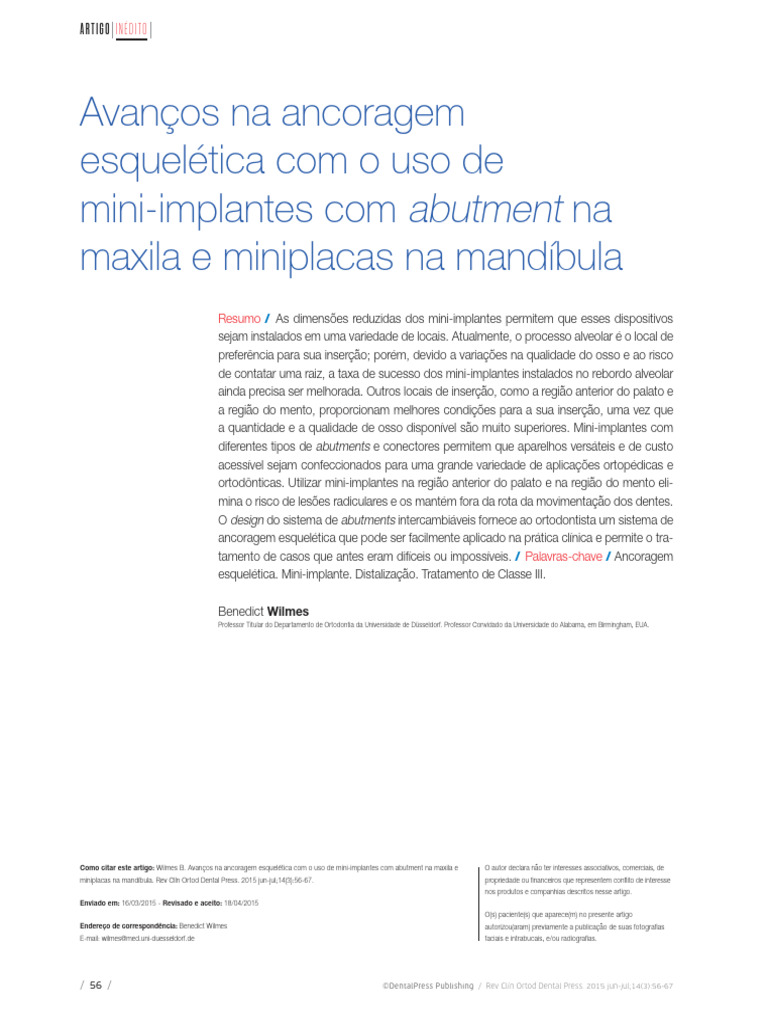 Avanços Na Ancoragem Esquelética Com o Uso de Mini-Implantes Com ...