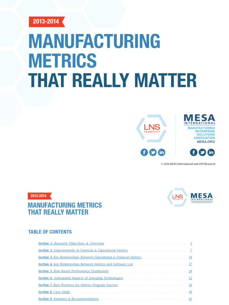 20132014 Manufacturing Metrics That Really Matter PDF Performance