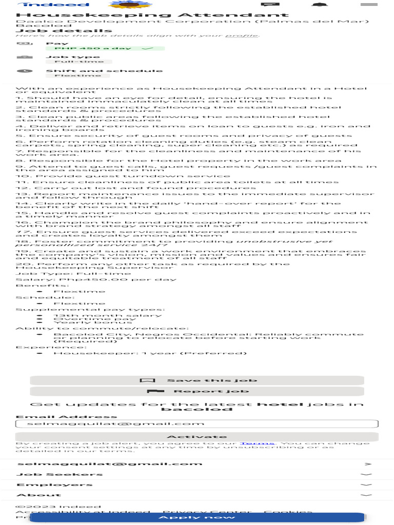 Housekeeping Attendant Bacolod PDF Housekeeping