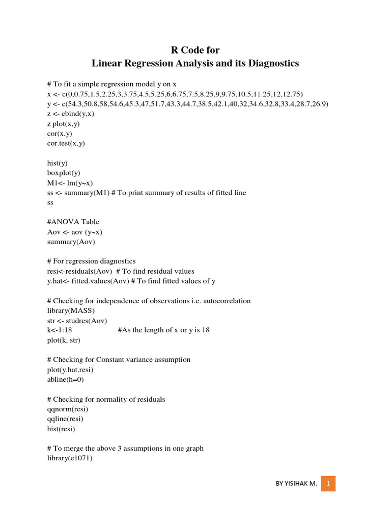 R code for linear regression analysis 1 way anova pdf analysis of