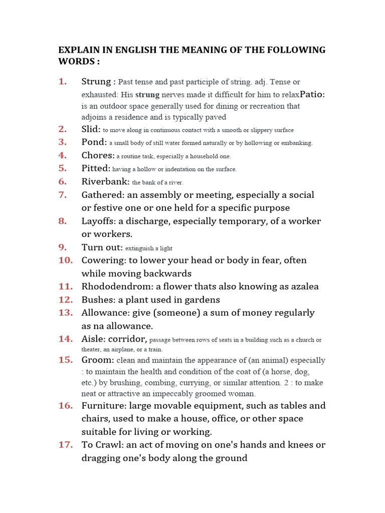 Words'meanings Students PDF