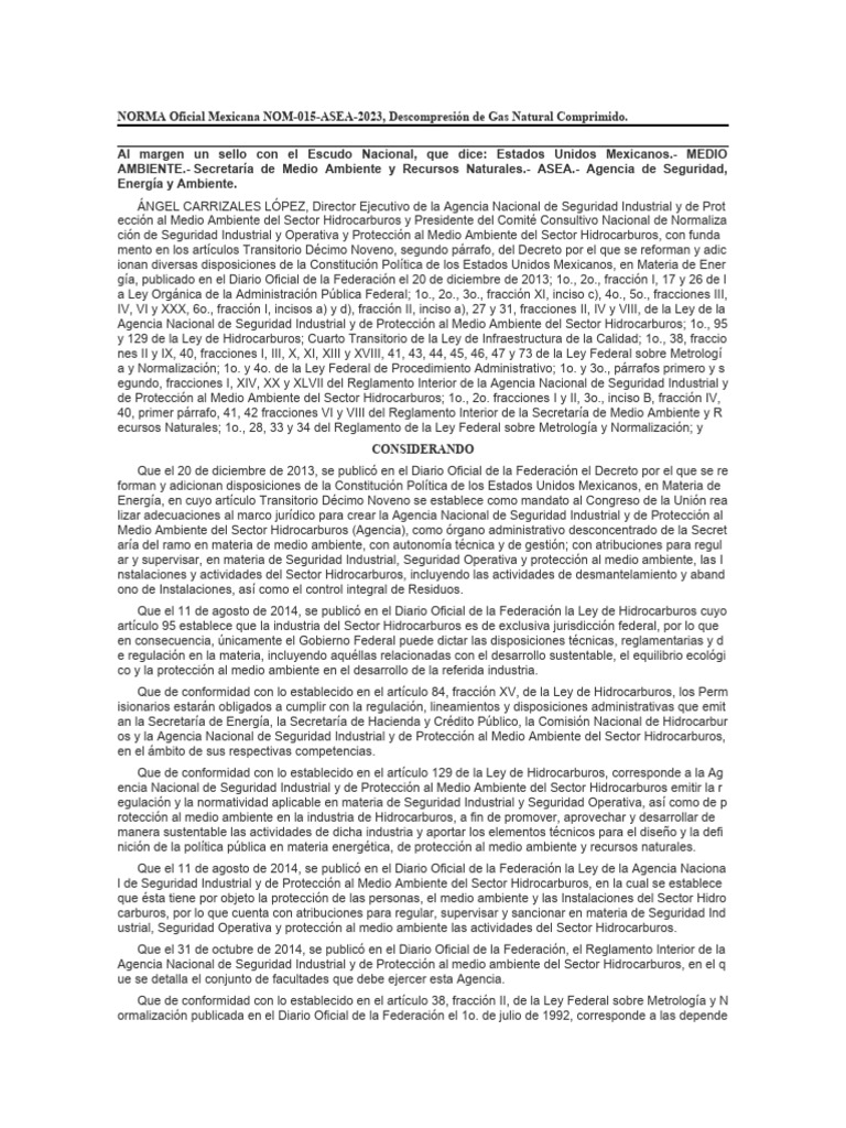 NOM-015-ASEA-2023: Gas Natural Comprimido | PDF | México | Presión