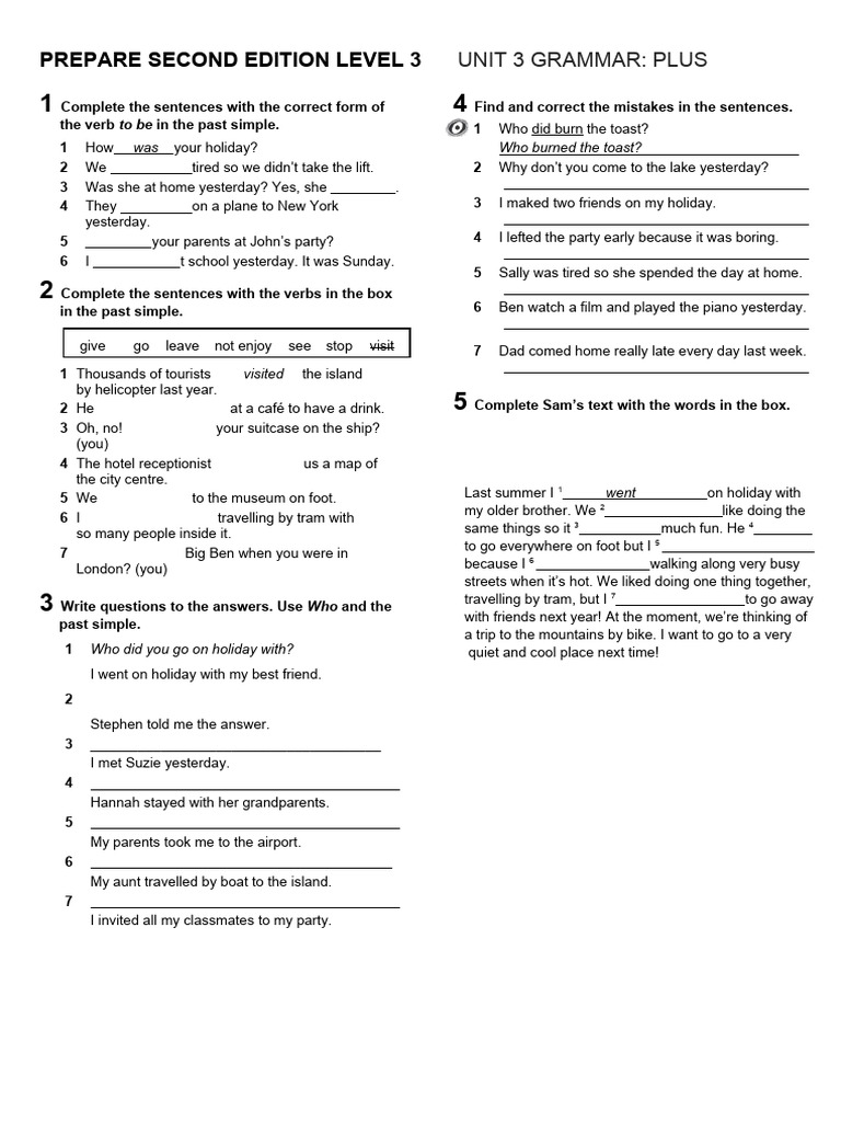 Level 3 Grammar: Past Simple Exercises | PDF | Linguistics