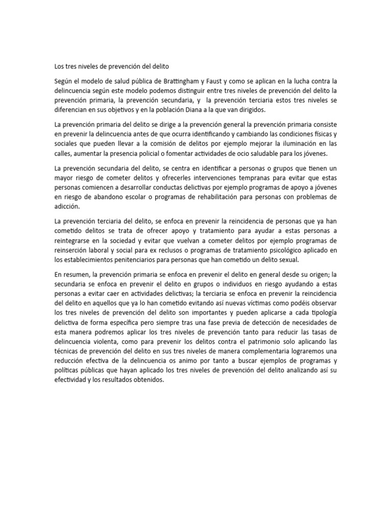 Tres Niveles de Prevención del Delito | PDF | Prevención del crimen ...