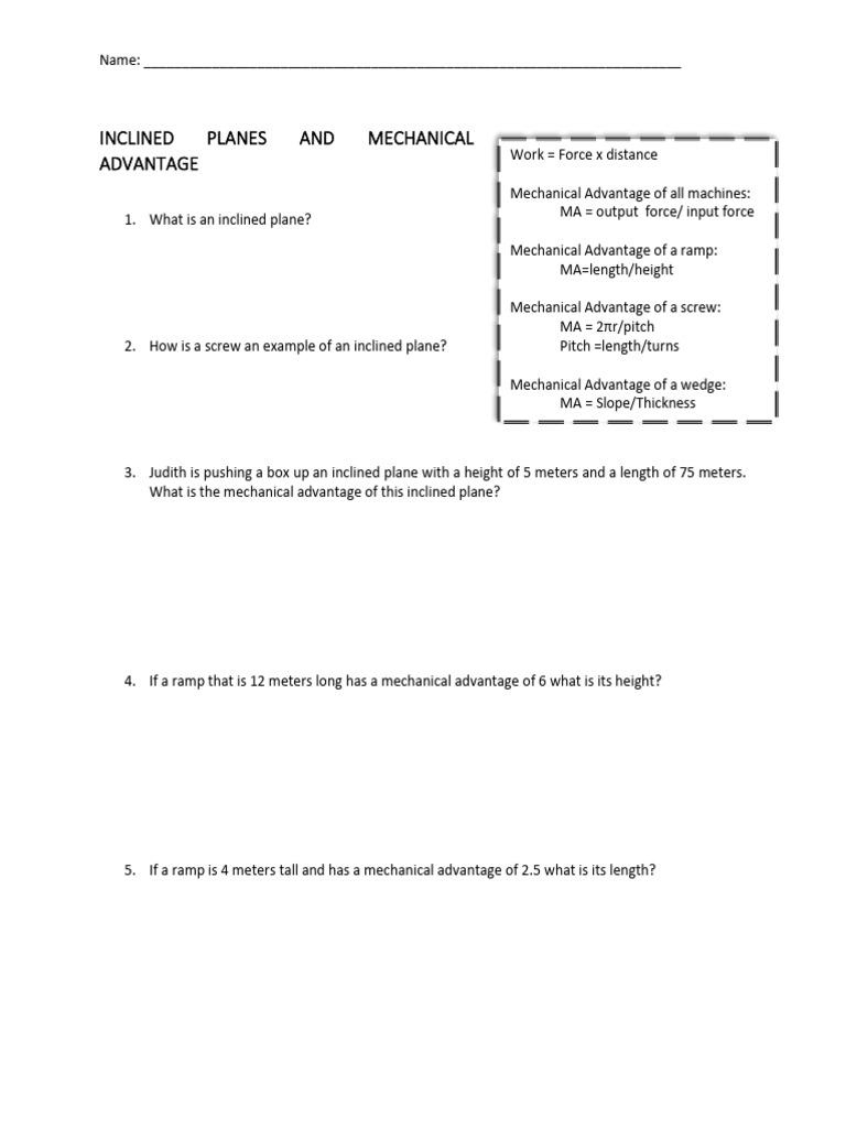Inclined Planes AND Mechanical Advantage PDF Mechanics Physical