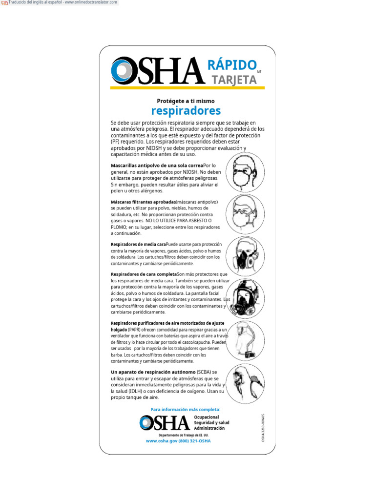 Types of Respirators En.es PDF Contaminación Soldadura