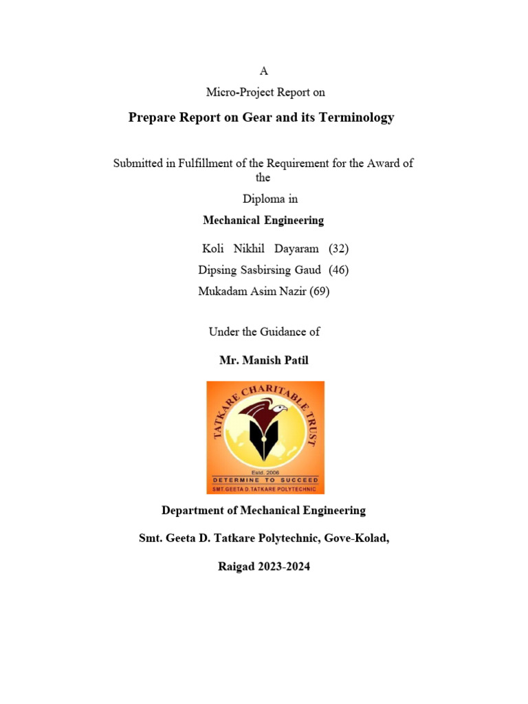 Prepare Report On Gear and Its Terminology | PDF | Gear | Wear