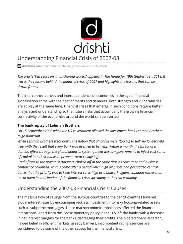 Understanding Financial Crisis of 2007 08 | PDF | Banks | Capital Account