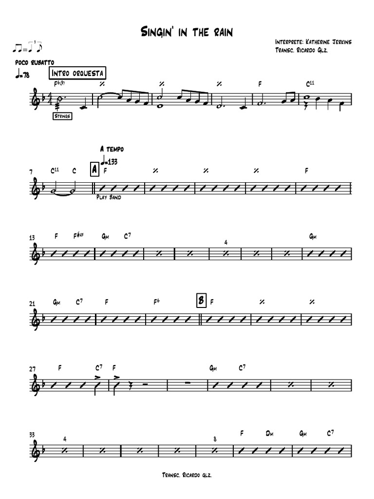 Singin in The Rain PDF showing sheet music notation for playing or singing
