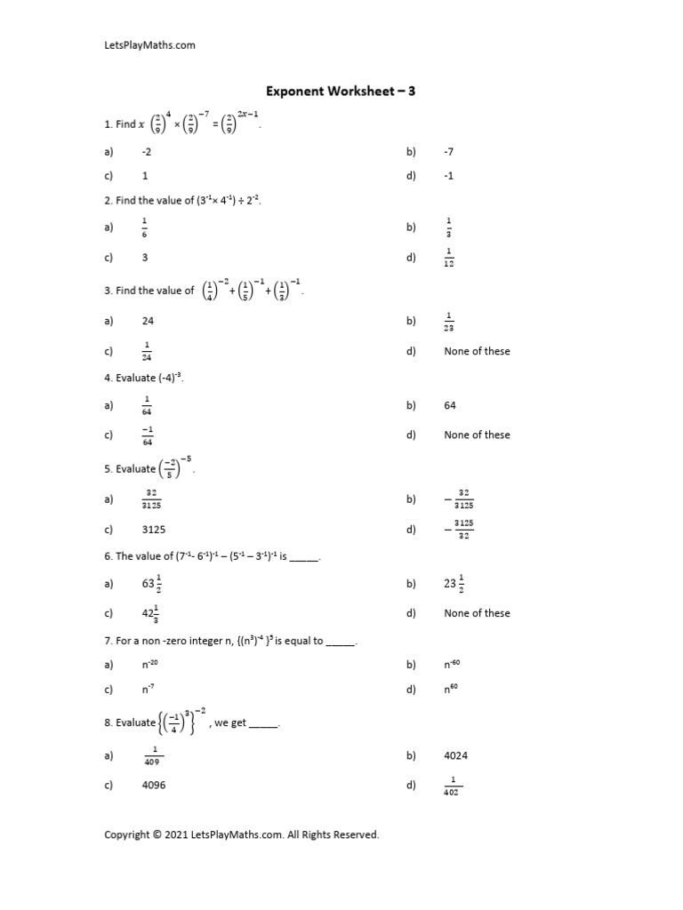 Exponents and Powers Worksheet-3 | PDF | Mathematical Analysis