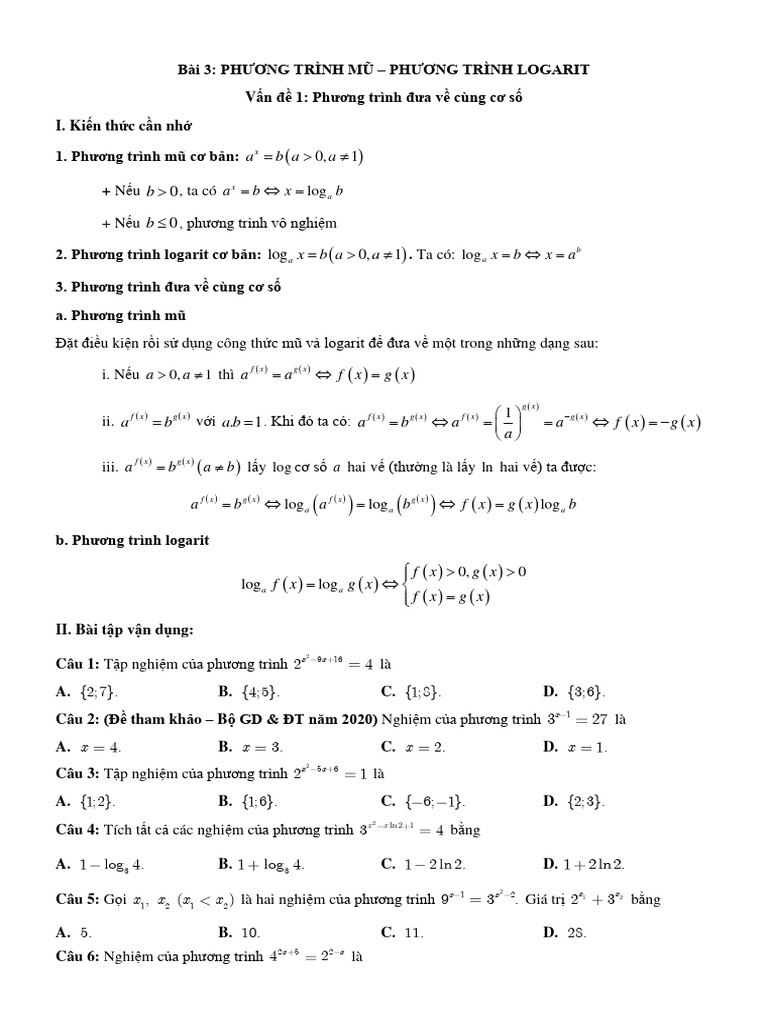 Chuong2 Bai3 PhuongtrinhmulogHS | PDF