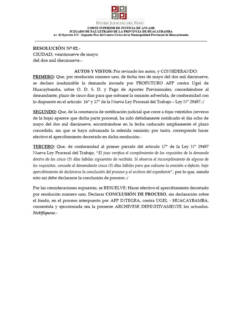 Conclusión de Proceso AFP vs UGEL Huacaybamba | PDF | Finanzas y dinero