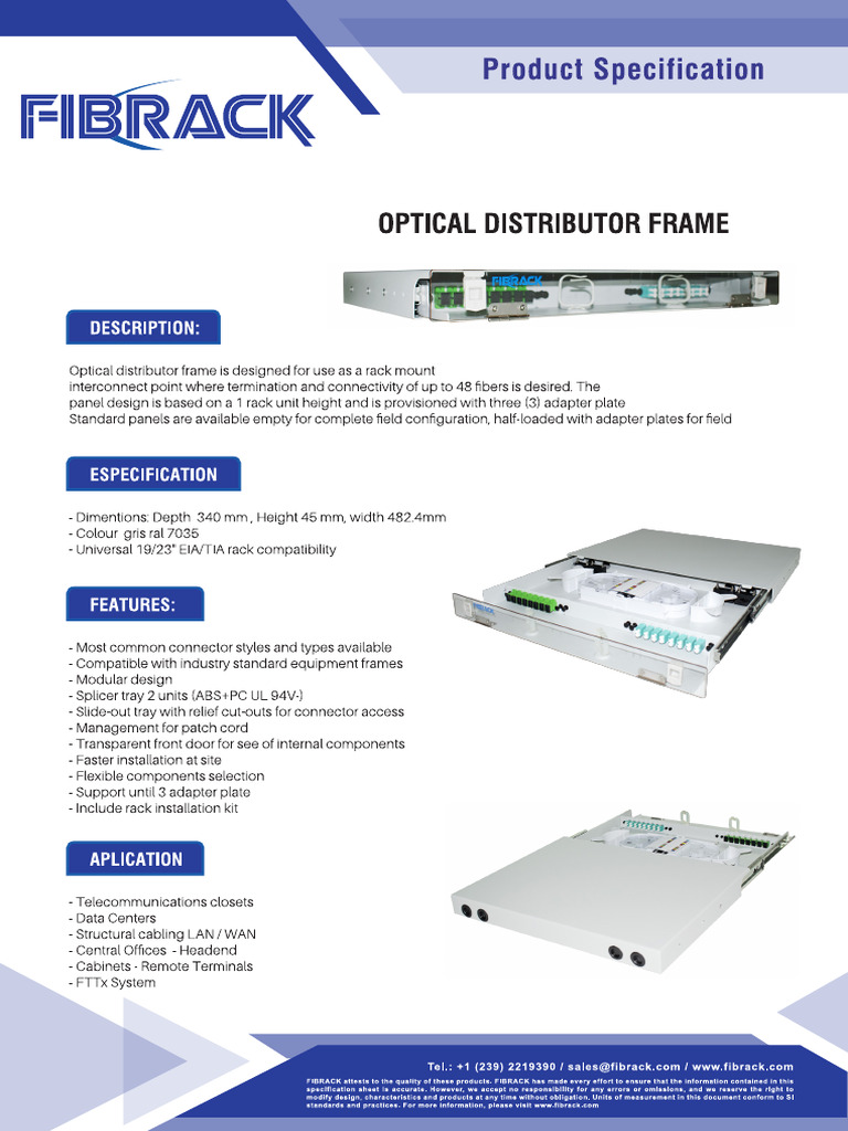 FIBRACK OPTICAL DISTRIBUTOR FRAME FDELUXE1U v2 PDF