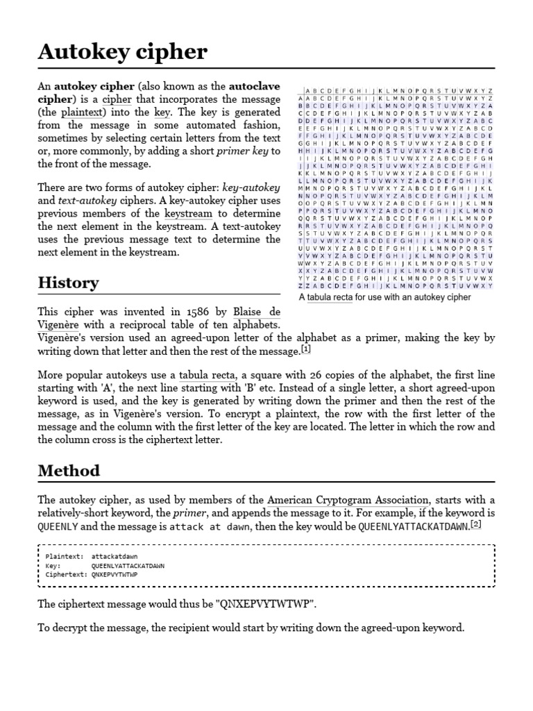 Autokey Cipher - Autocifrado | PDF | Computer Security | Security
