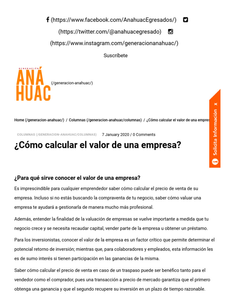 ¿Cómo Calcular El Valor de Una Empresa - Generación Anáhuac | PDF ...