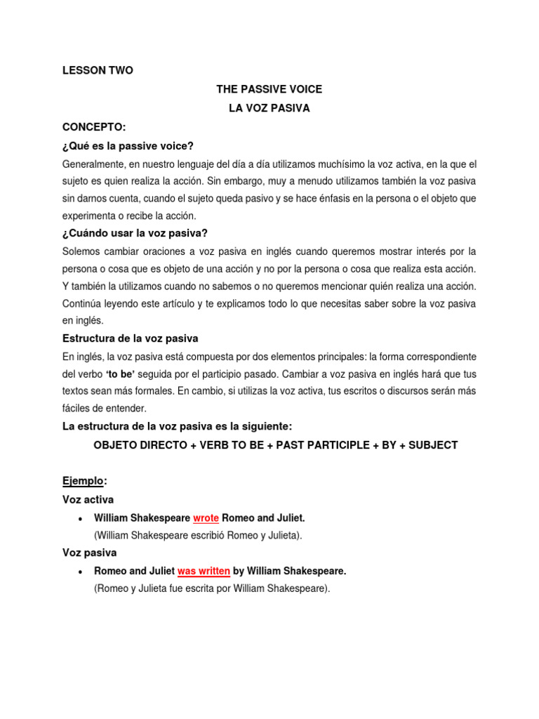 Guía Completa de la Voz Pasiva en Inglés | PDF | Verbo | Asunto (gramática)