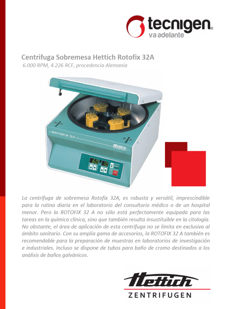 Rotofix 32A Centrifuga Hettich | PDF | Bienes manufacturados