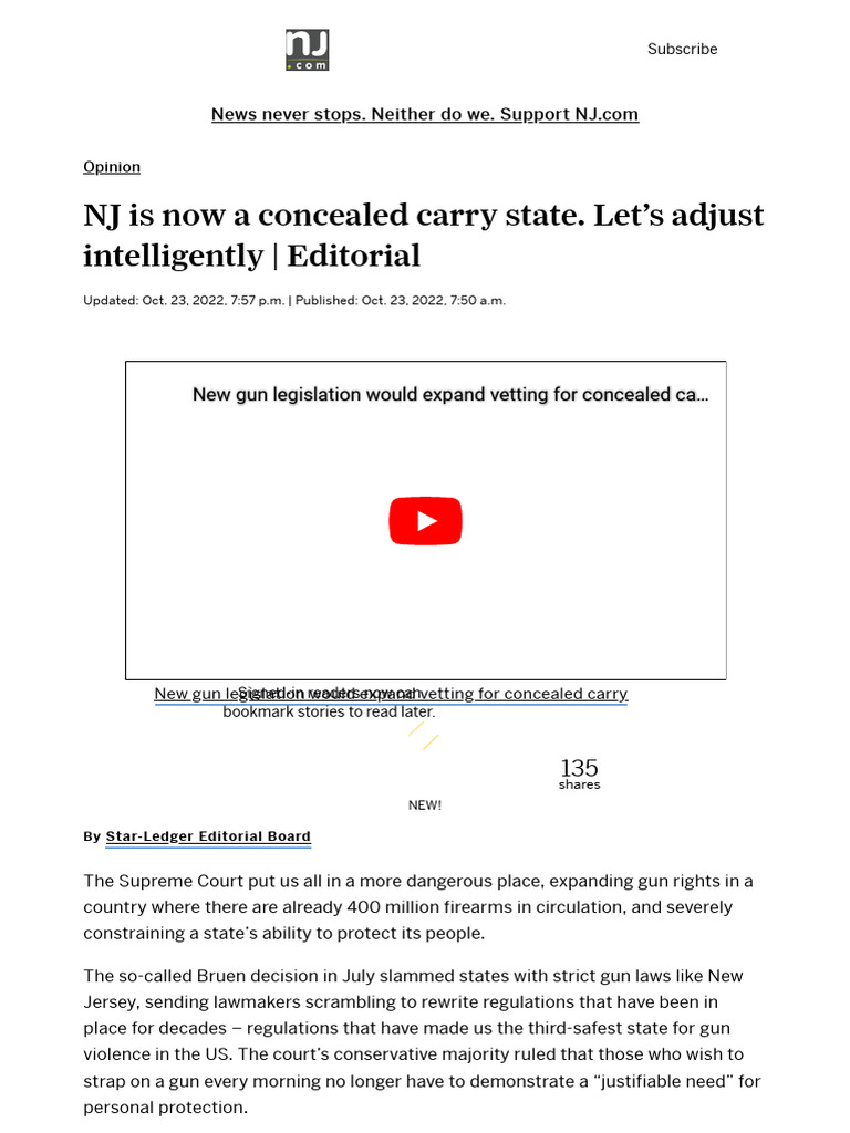 The StarLedger NJ Is Now A Concealed Carry State. Let's Adjust
