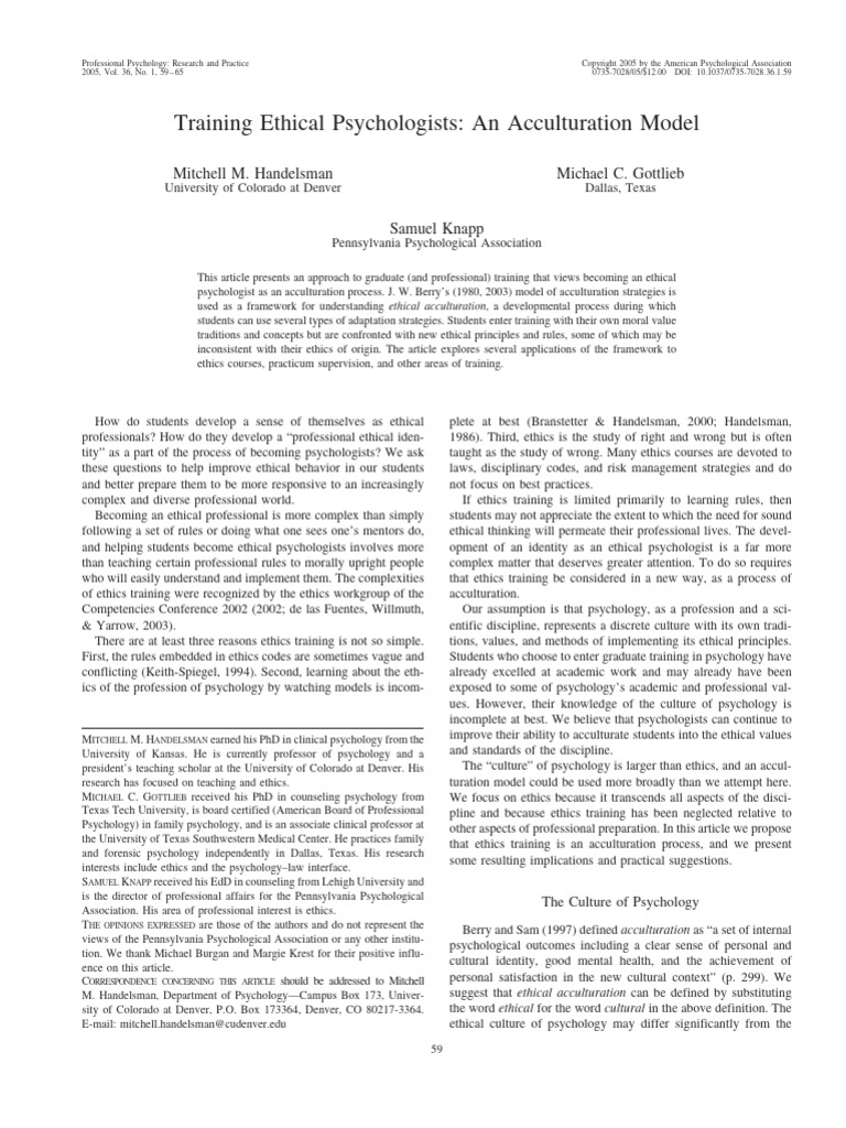 Handelsman, Gottlieb & Knapp - Training Ethical Psychologists - An ...