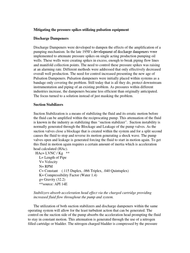 Article Mitigating The Pressure Spikes Utilizing Pulsation Equipment