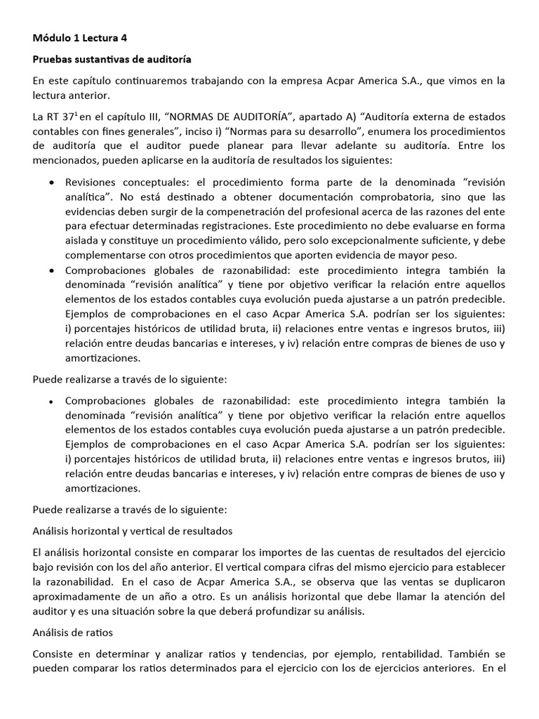 Pruebas Sustantivas en Auditoría Contable | PDF | Contralor | Auditoría
