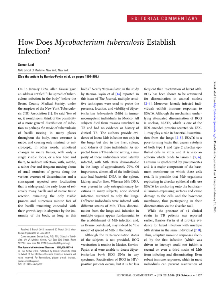 Mycobacterium tuberculosis Infection Dynamics | PDF | Tuberculosis ...