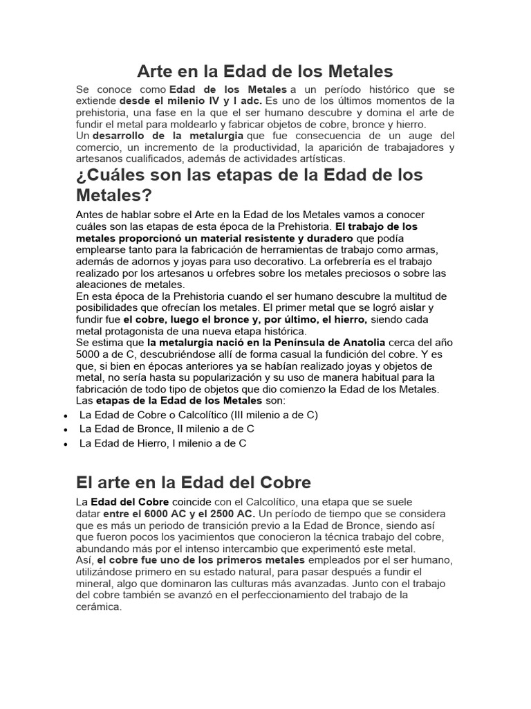 El Arte en La Edad de Los Metales (Miguel) | PDF | Rieles | Bronce