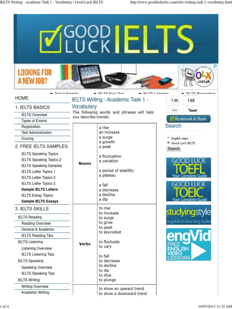 IELTS Writing Academic Task 1 Vocabulary | PDF | International English ...