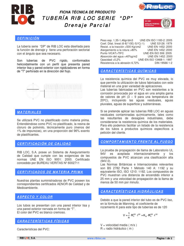 Tubería RIB LOC DP para Drenaje Eficiente | PDF
