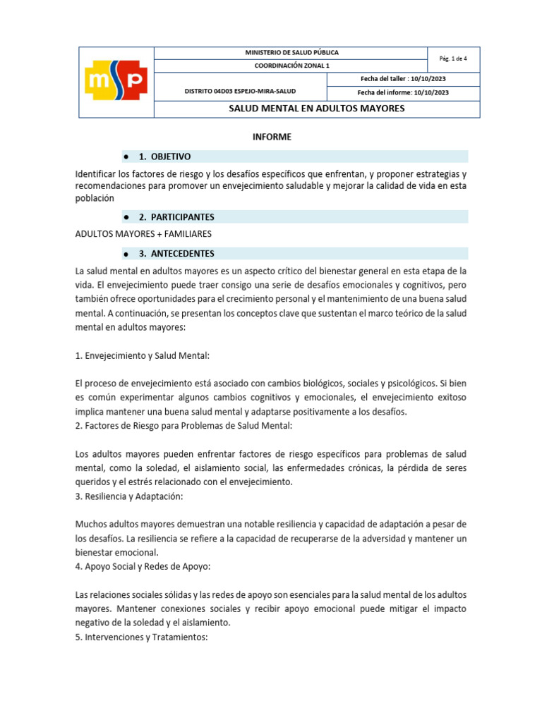 Salud Mental en Adultos Mayores | PDF | Adultos | Salud mental