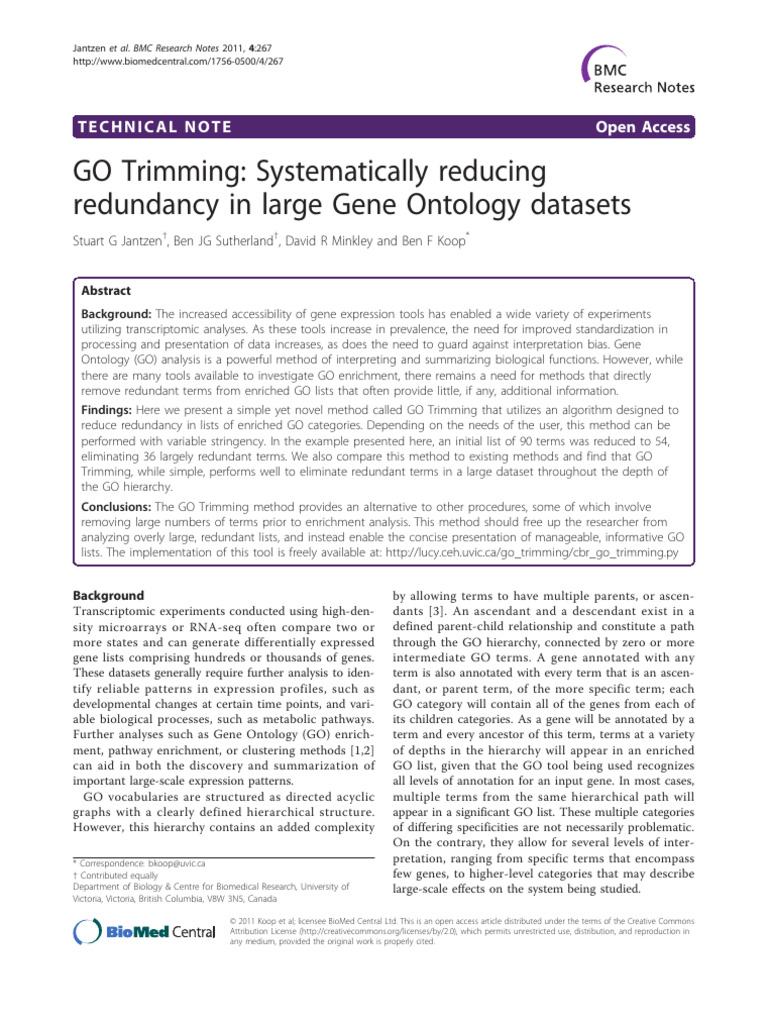 GO Trimming: Reducing Gene Ontology Redundancy | PDF | Cell Biology ...