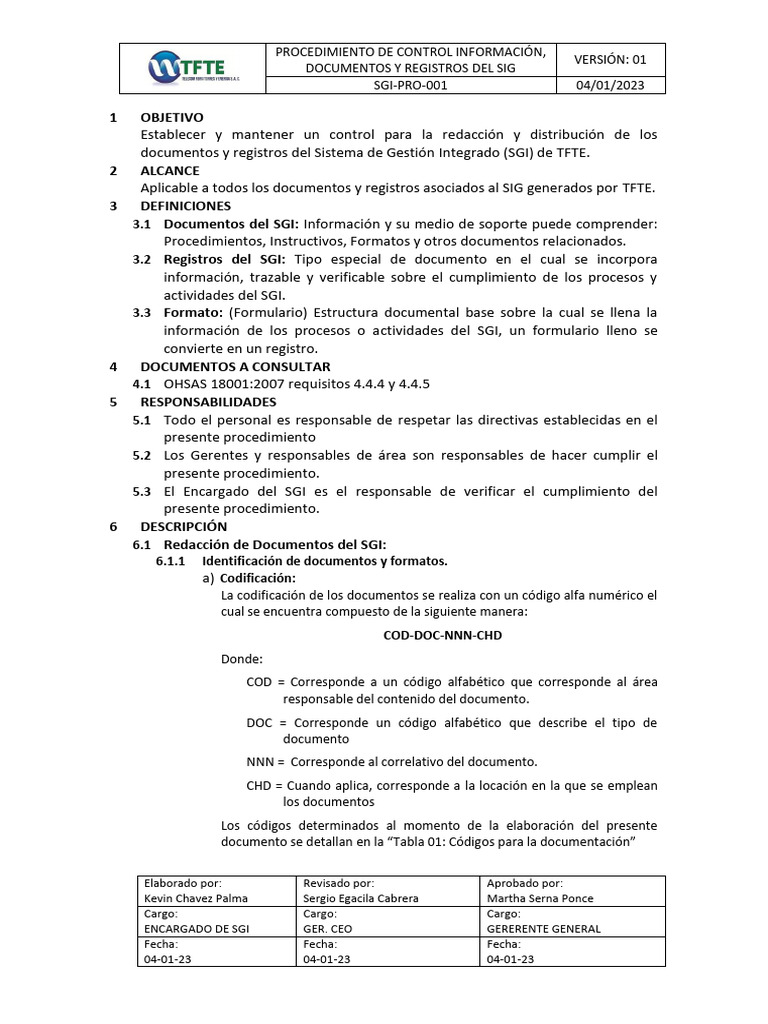 Procedimiento de Control de Documentos y Registros | PDF | Sistema de ...