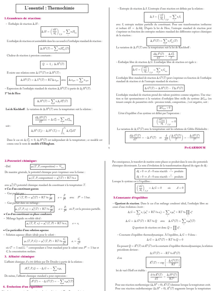 Thermochimie : Lois de Hess et Kirchhoff | PDF | Enthalpie | Métrologie