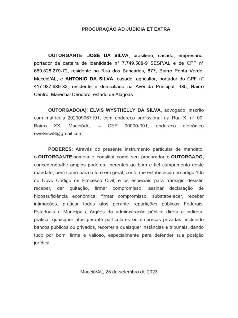 Exemplo De Procura O Ad Judicia Et Extra V Rios Exemplosmodelo De ...