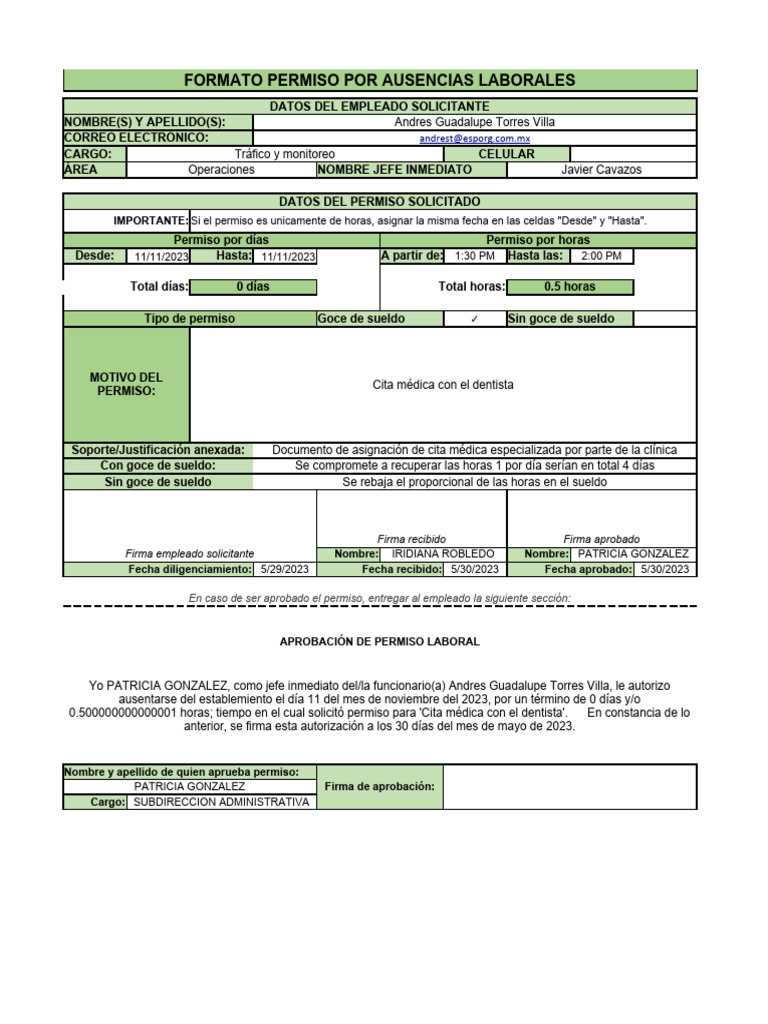 Solicitud de Permiso Laboral | PDF | Derecho