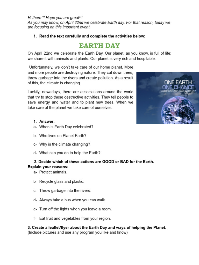EARTH DAY (3rd Year) PDF
