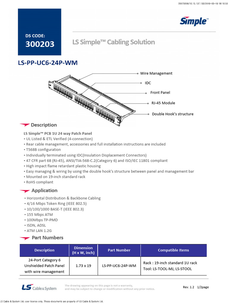 (N) DS300203 LS-PP-UC6-24P-WM v1.2 | PDF | Electricity | Physical Layer ...