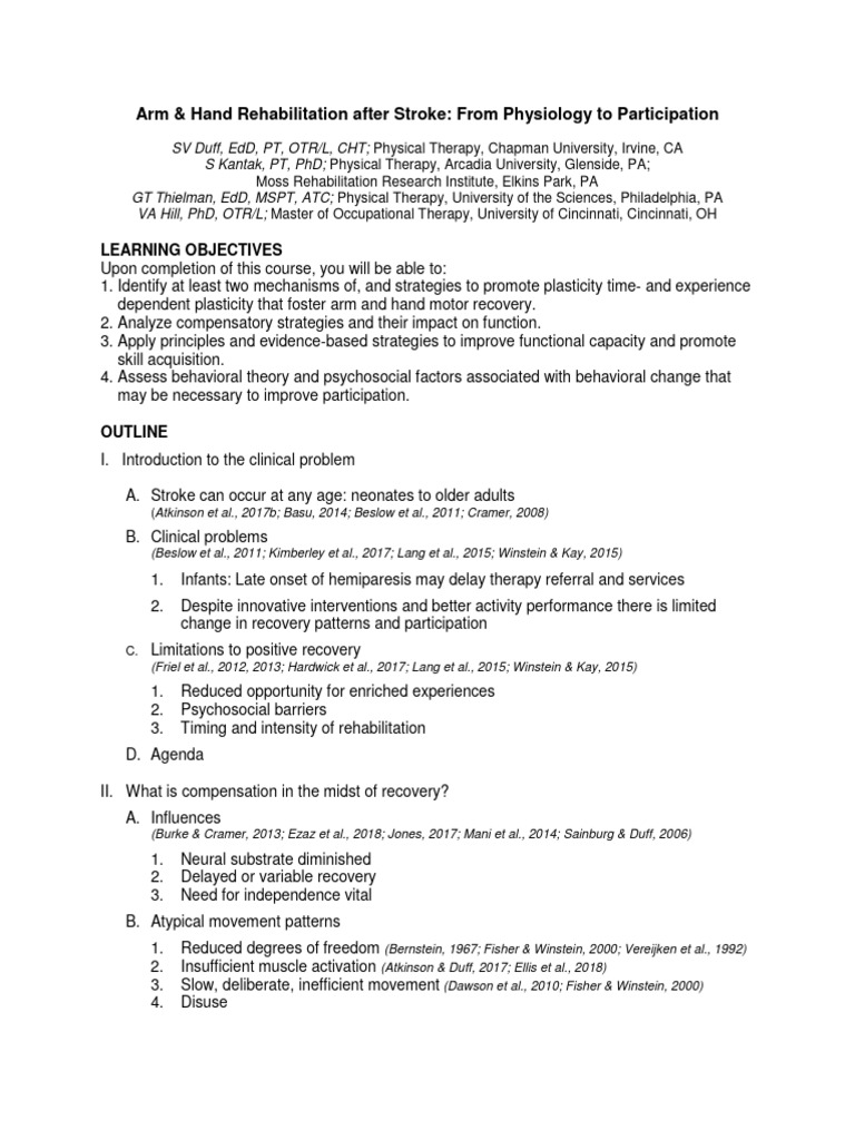 Arm Hand Rehab After Stroke PDF Stroke Physical Therapy