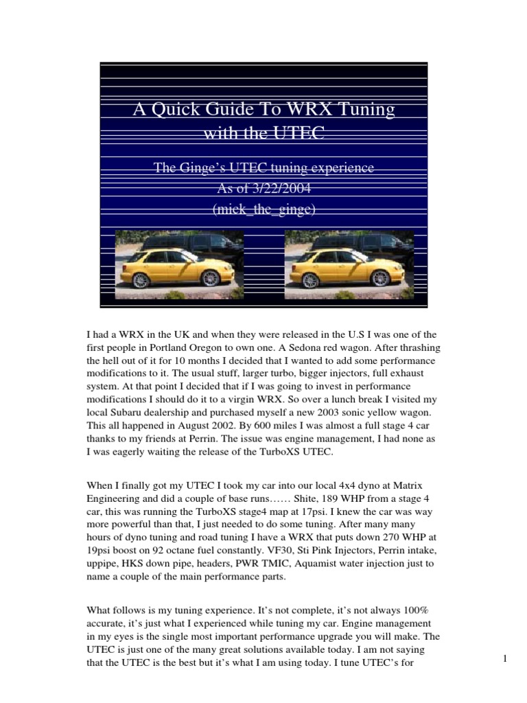 WRX UTEC Tuning Guide | PDF | Fuel Injection | Turbocharger