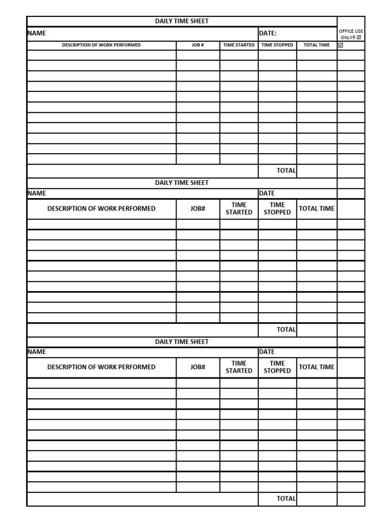 Daily Time Sheets PDF