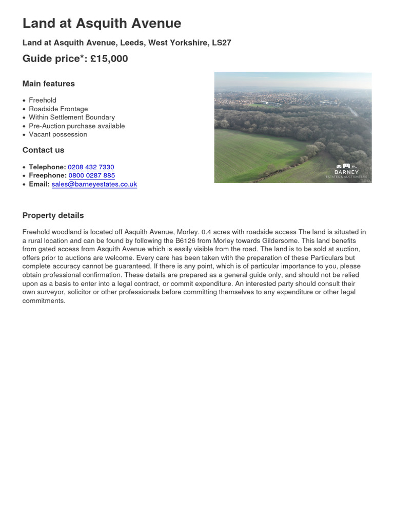 Land at Asquith Avenue Guide Price 15,000 PDF