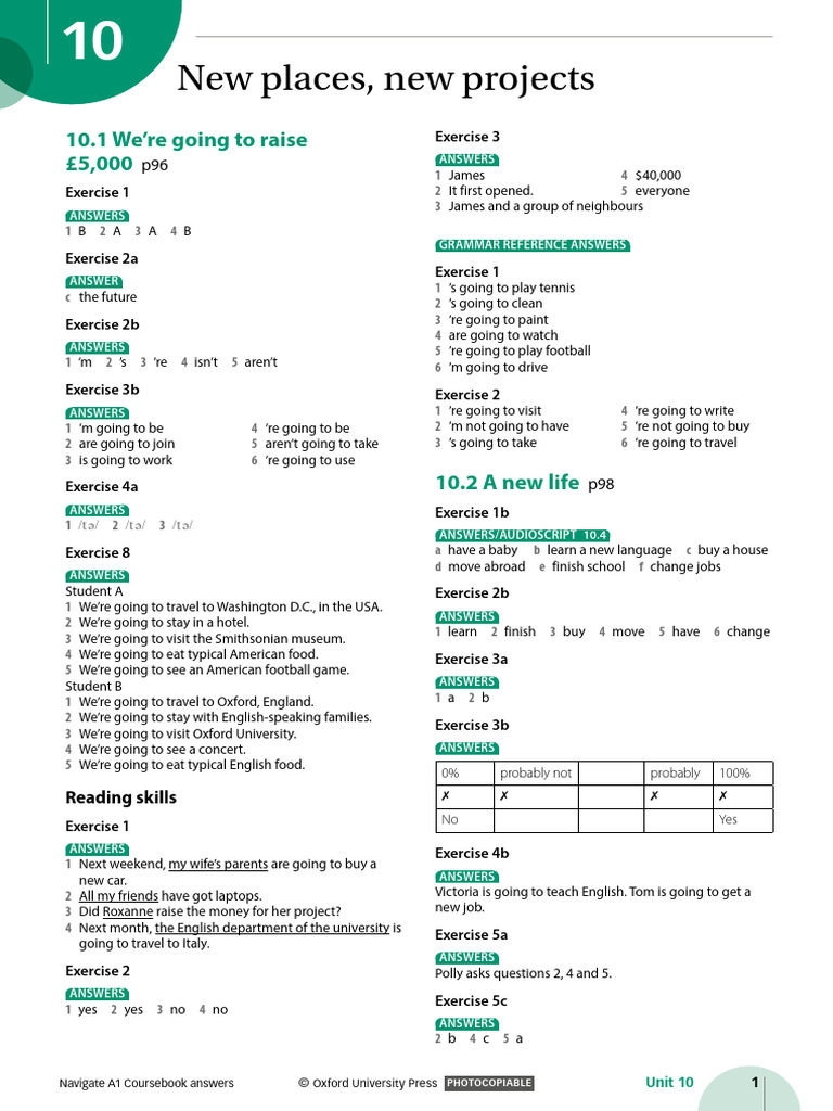 Navigate A1 Coursebook Unit 10 Answer Key | PDF | Coffeehouse | Cuisine