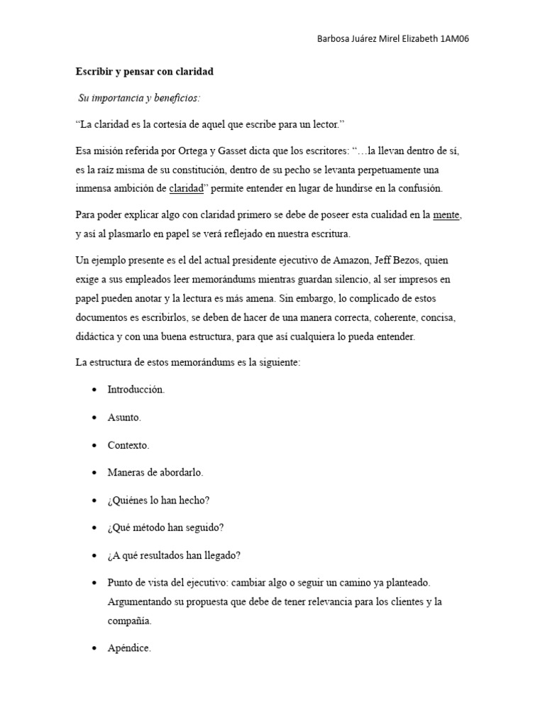 Claridad en la Escritura y Pensamiento | PDF
