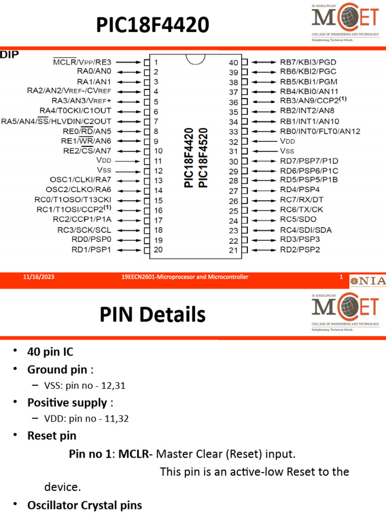 PIC18F4420 Microcontroller Overview | PDF | Random Access Memory ...