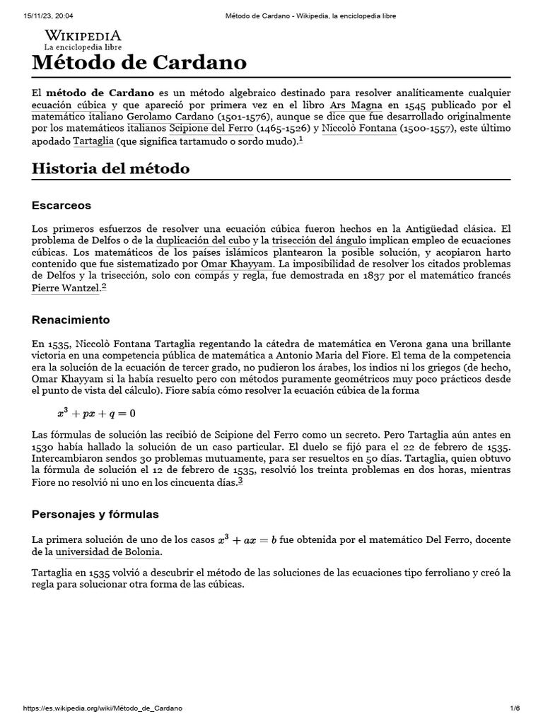 Método de Cardano - TEO | PDF | Matemáticas | Análisis numérico