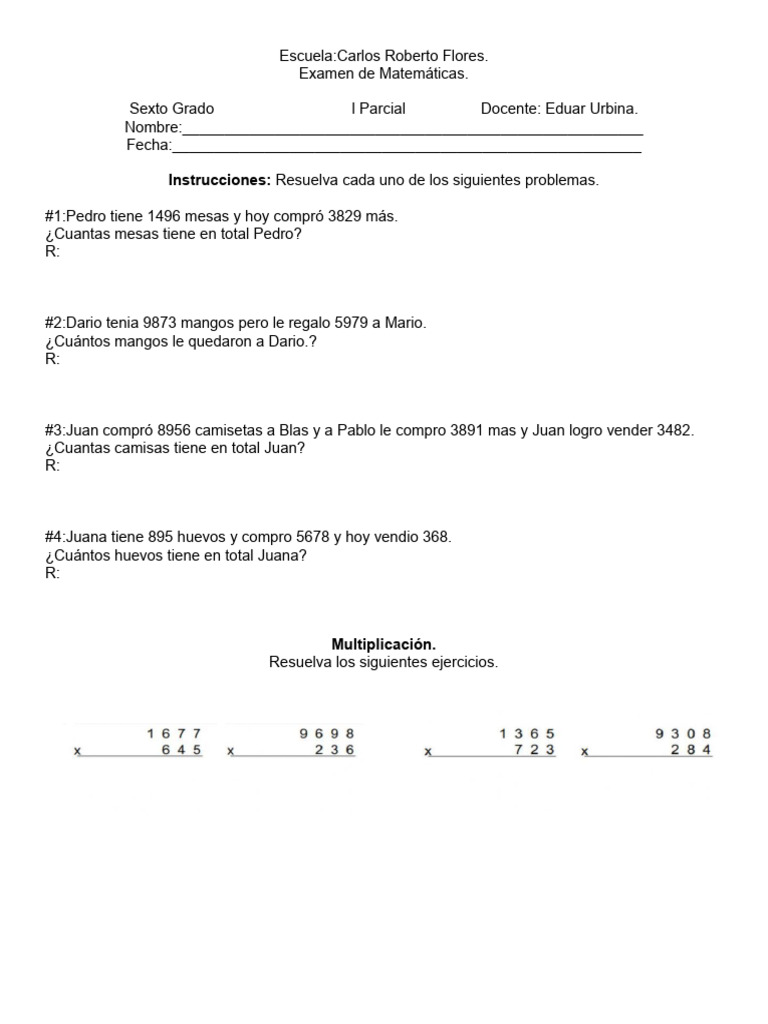 Examen de 6to Grado | PDF