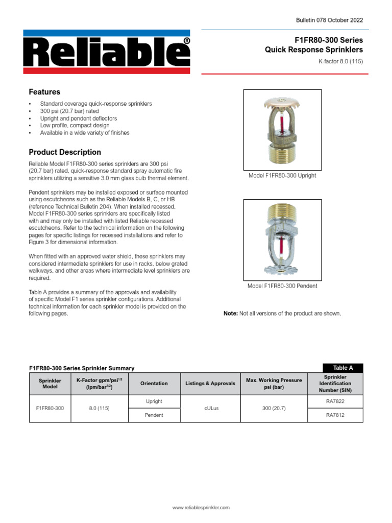 Reliable Sprinkler Product Services Bulletin 71 | PDF | Fire Sprinkler ...
