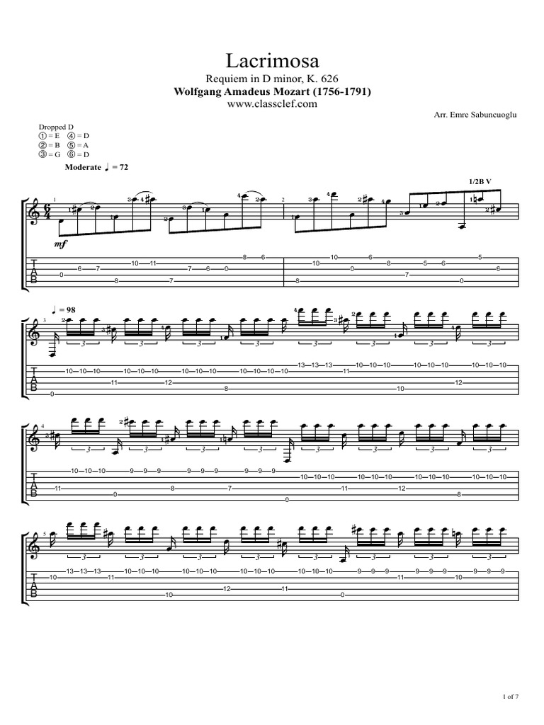 Lacrimosa by Mozart Guitarra PDF Compositions Wolfgang Amadeus Mozart