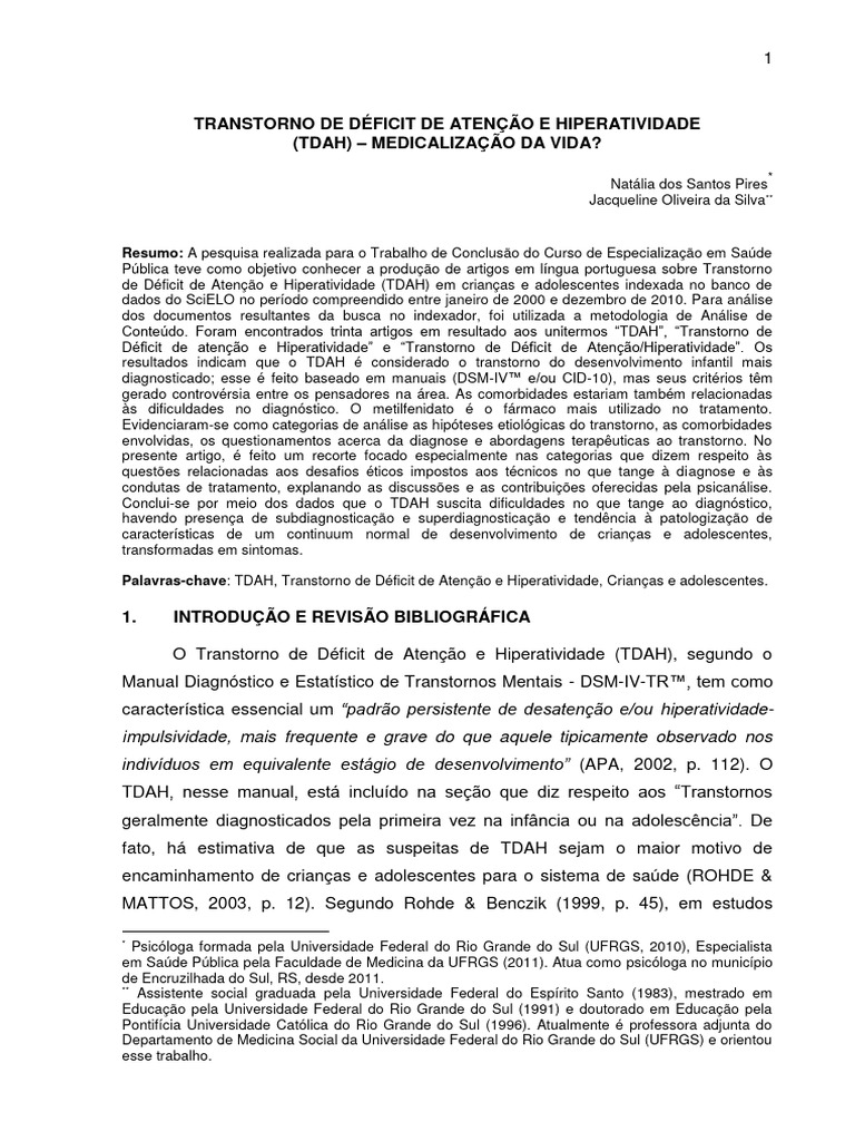 Transtorno De Déficit De Atenção E Hiperatividade Tdah Medicalização